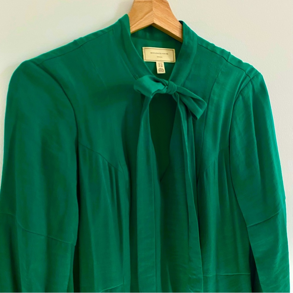 Moulinette Soeurs Emerald Mid-length Dress with Neck Bow